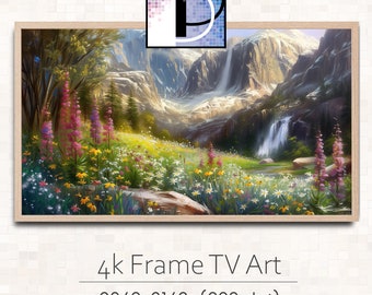 Samsung Frame TV Art Spring | Springtime High Mountain Flowers Painting | Digital TV Art | Spring Country Scene Watercolor | TVA24-56