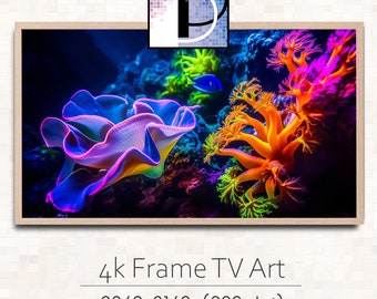 Frame TV Art Ocean|  Bright Coral Reef on Black Background | Samsung Frame TV Art | Ocean TV art download | tva2024-60