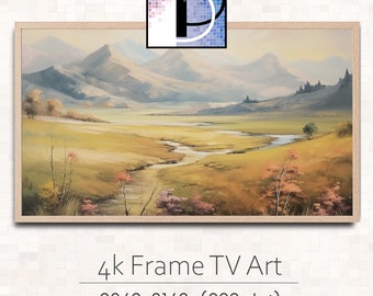 Samsung Frame TV Art | Vintage Painting |  Mountain Meadow and River Painting | Digital TV Art | Frame TV Landscape Watercolor | TVA24-39