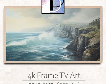 Samsung Frame TV Art | Sea Cliffs Oil Painting TV Art |Digital Download tv Art | Nautical tv art download | Ocean tv art TVA-24-53