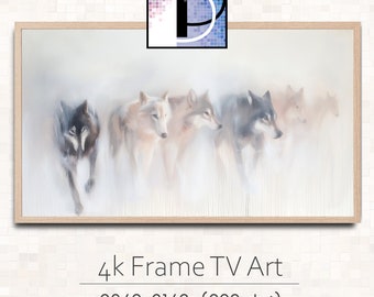 Samsung Frame TV Art Winter | Vintage | Wolves in Snow | Digital Download TV Art | Snowy Country Scene Painting | TVA24-63