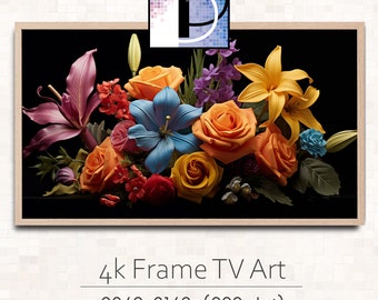 Frame TV Art Floral|  Flower Arrangement on Black Background | Samsung Frame TV Art | Floral TV art download | tva2024-44