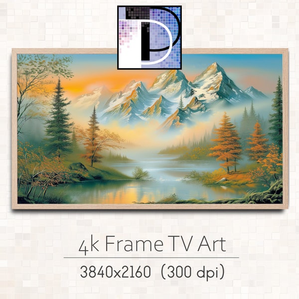 Samsung Frame TV Art Fall | Frame TV Art  | Fall Mountain Painting | Download TV Art | Fall Mountain Scene tv art | TVA24-59