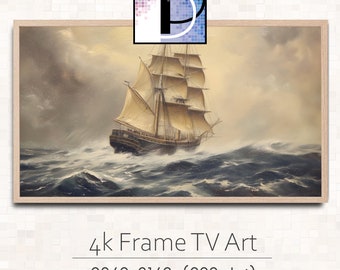 Samsung Frame TV Art |  Ocean Painting tv art | Old Ship at Sea TV Art | Nautical TV art download | Maritime tv art 57