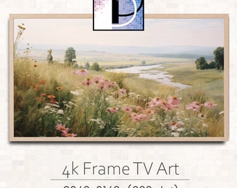 Wildflower Frame TV Art |  Country Wildflowers Painting | Samsung Frame TV Art | Vintage Landscape TV art download | tva2024-41