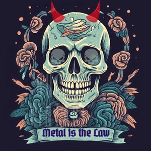 Heavy Metal Skull PNG, Metal Is The Law digital customizable Art JPG, Music Print Heavy Metal 300 dpi High-Res download