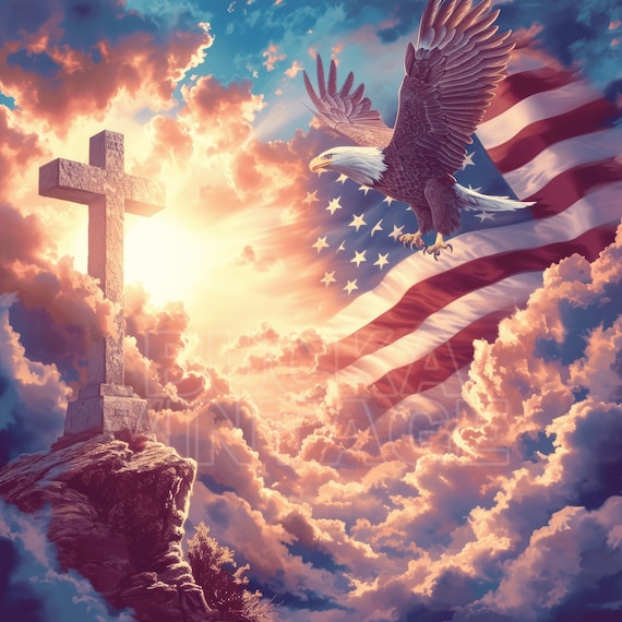 God Bless America Patriotic Flag With Cross T-Shirt God Bless America Patriotic Flag With Cross T-Shirt