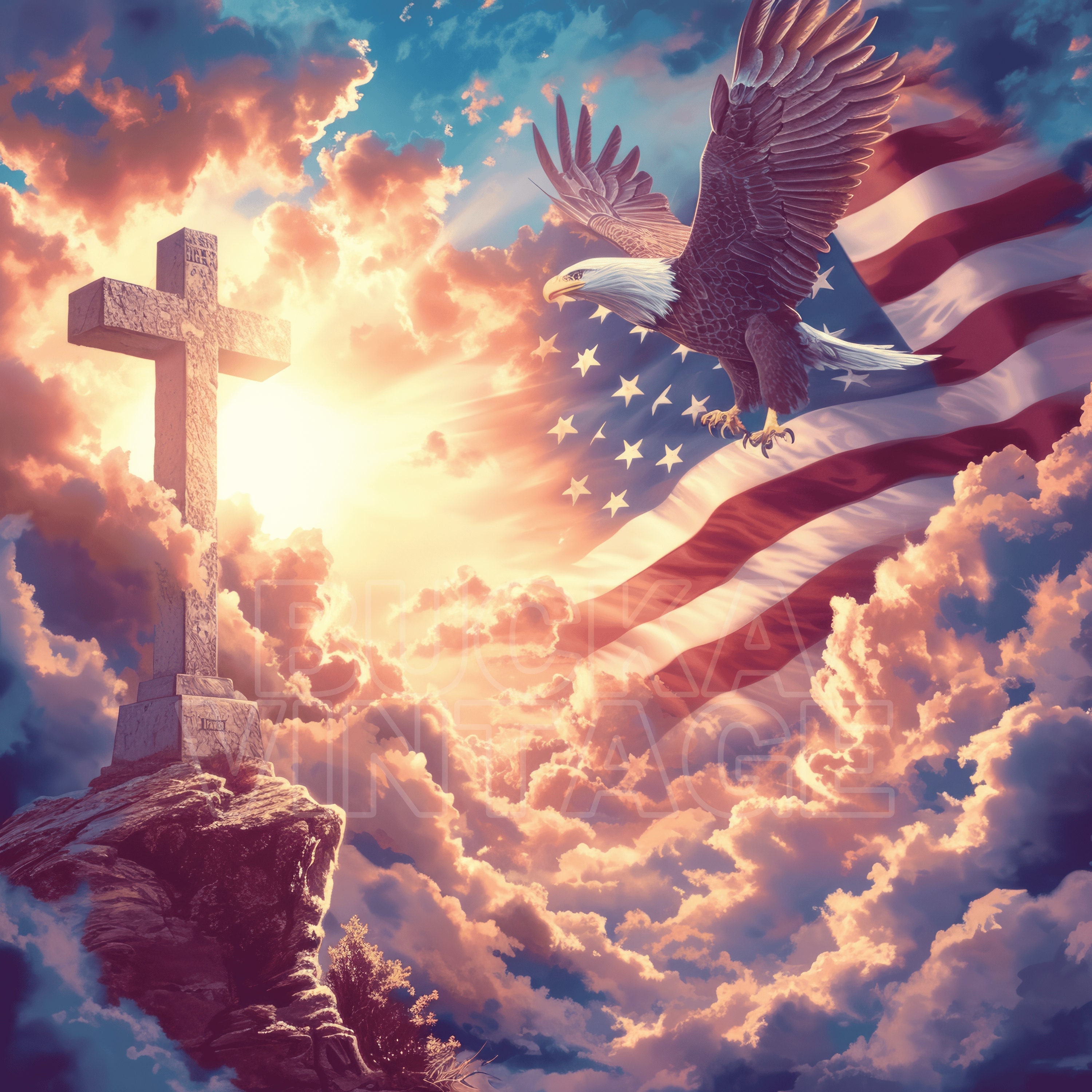 God Bless America Patriotic Flag With Cross T-Shirt God Bless America Patriotic Flag With Cross T-Shirt