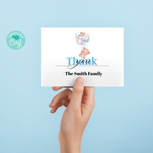 Carte de remerciement de baby shower, Boy Baby Shower, carte de baby shower garçon, modèle DIgital, carte de remerciement personnalisable, JPG, PDF, CORJL