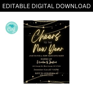 Cheers to the New Year, New Year&#39;s Eve, Party Invitation, Party Invite, New Year&#39;s Eve Party, PDF, JPG, Corjl, Editable Template