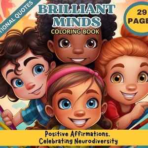 Brilliant Minds Kids Coloring Book| Neurodiverse Coloring Book for Kids, Neurodivergent pride, Autism pride, Kids affirmations, ASD coloring