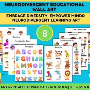 8 Arte de pared educativo neurodivergente / Imprimibles neurodiversos de educación en el hogar, cartel educativo, cartel de sala de juegos, cartel de la habitación del niño