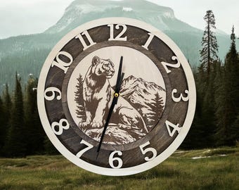 Cougar Clock laserskuren fil: Graverad bergslejon SVG (digital fil)