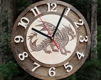 Laserskuren drakeklockafil: SVG, LightBurn (digital nedladdning)