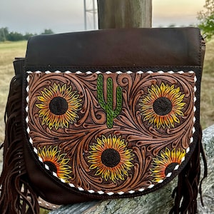 Borsa occidentale, borsa in pelle lavorata a mano, borsa lavorata a mano girasole, borsa in pelle bovina, borsa American Darling, borsa Western Crossbody, Bolsa