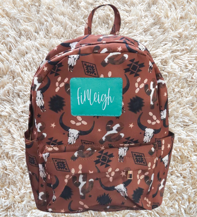 Western Cow Mini Backpack, Personalized Backpack, Cow Backpack, Mini Backpack, Midsize Backpack, Aztec Backpack, Cow Print, School Backpack image 3