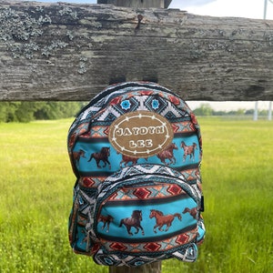 Western Horse Mini Backpack, Aztec Mini Backpack, Personalized Backpack, Horse Backpack, Toddler Backpack, Western Bag, Personalized Gift image 2