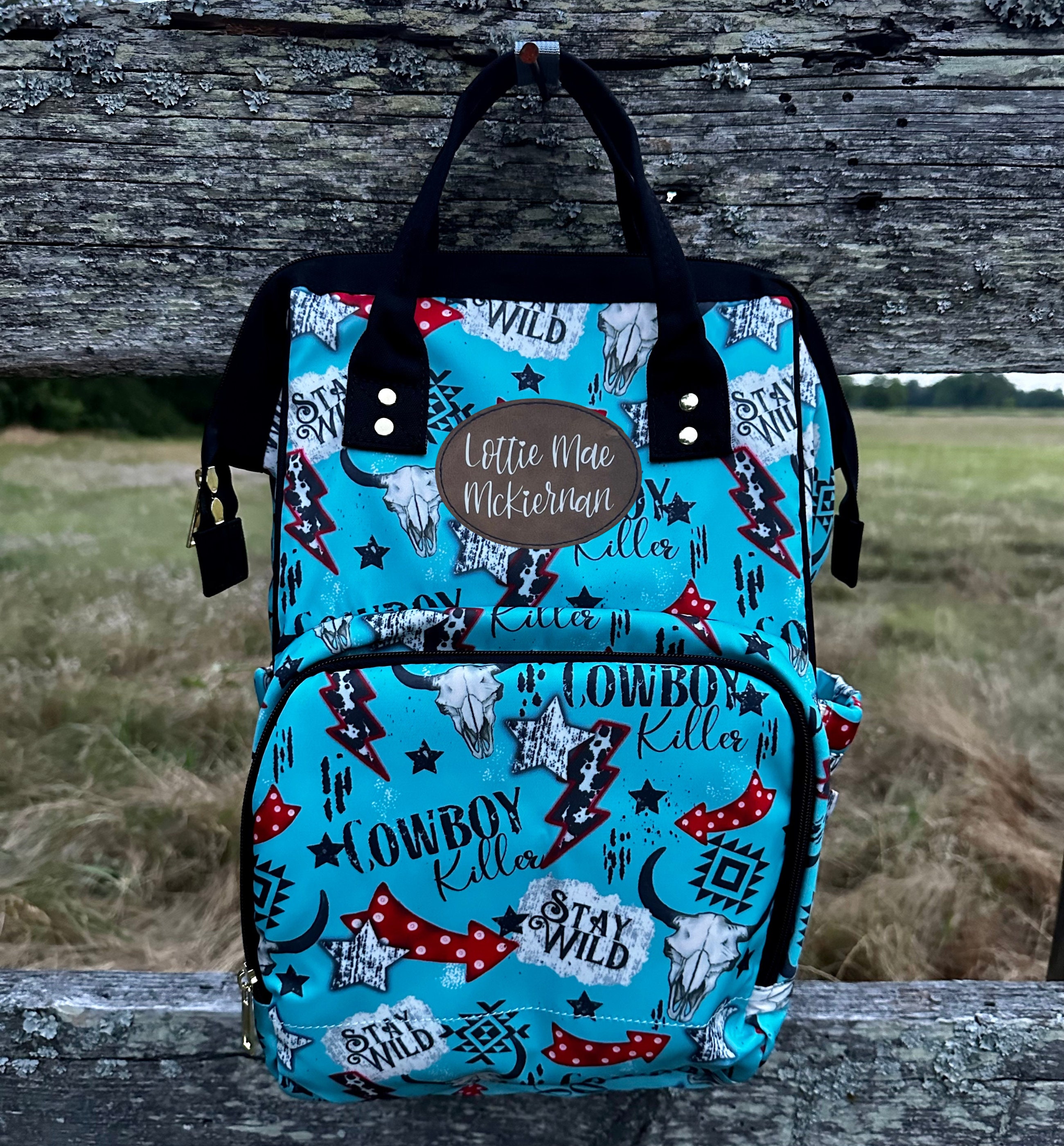 Western Style Turquoise Backpack with White Bootstitch WG2204-9110 Wrangler Aztec Printed Callie Backpack  main image 2