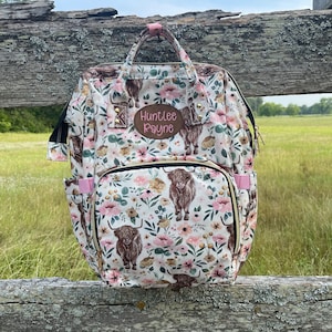 Cow Backpack, Personalized Bag, Cow Diaper Bag, Highland Cow Backpack, Cow Backpack, Cow Diaper Bag, Floral Diaper Bag, Floral Backpack