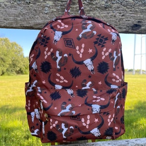 Western Cow Mini Backpack, Personalized Backpack, Cow Backpack, Mini Backpack, Midsize Backpack, Aztec Backpack, Cow Print, School Backpack