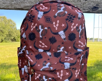 Western Cow Mini Backpack, Personalized Backpack, Cow Backpack, Mini Backpack, Midsize Backpack, Aztec Backpack, Cow Print, School Backpack