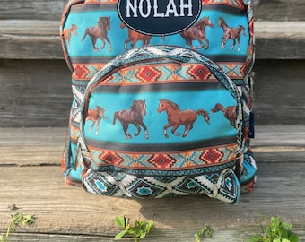 Mini mochila de caballo occidental, mini mochila azteca, mochila personalizada, mochila de caballo, mochila para niños pequeños, bolsa occidental, regalo personalizado