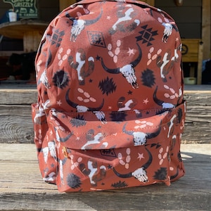 Western Cow Mini Backpack, Personalized Backpack, Cow Backpack, Mini Backpack, Midsize Backpack, Aztec Backpack, Cow Print, School Backpack image 2