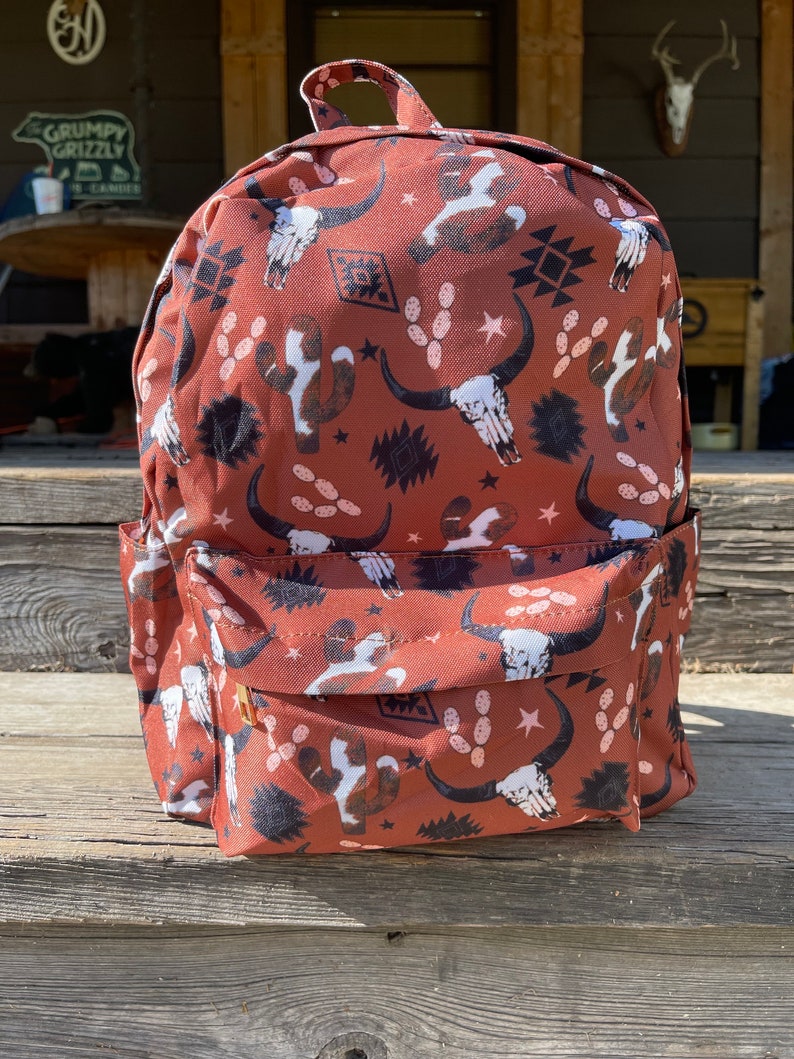 Western Cow Mini Backpack, Personalized Backpack, Cow Backpack, Mini Backpack, Midsize Backpack, Aztec Backpack, Cow Print, School Backpack image 2