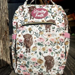 Cow Backpack, Personalized Bag, Cow Diaper Bag, Highland Cow Backpack, Cow Backpack, Cow Diaper Bag, Floral Diaper Bag, Floral Backpack