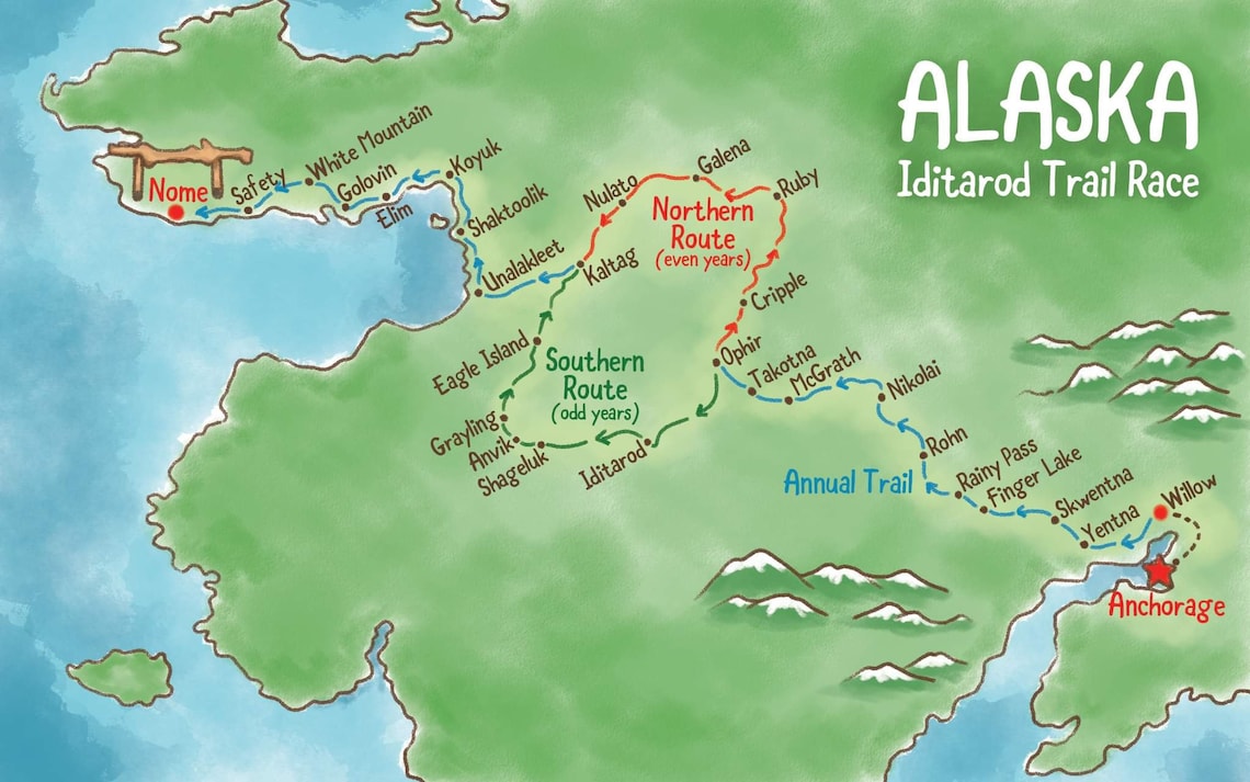 Iditarod Trail Race Map Etsy