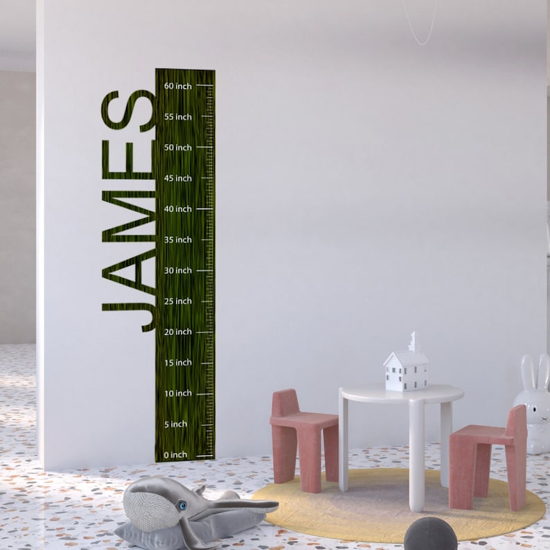 Personalized Kids Height Chart, Green Grass Growth Chart Wall Sticker, Wall Decal, Nursery Wall