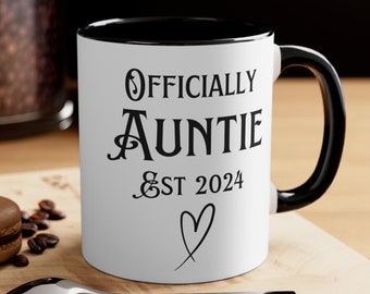 New Auntie Gift - Officially Auntie Est 2024 Mug Gift For Aunt Coffee Mug New Baby Birth Announcement
