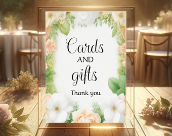 Editable Cards And Gifts Sign Wedding  Sign Or Baby Shower Or Wedding Or Bridal Shower Or Birthday Printable Floral Style Sign