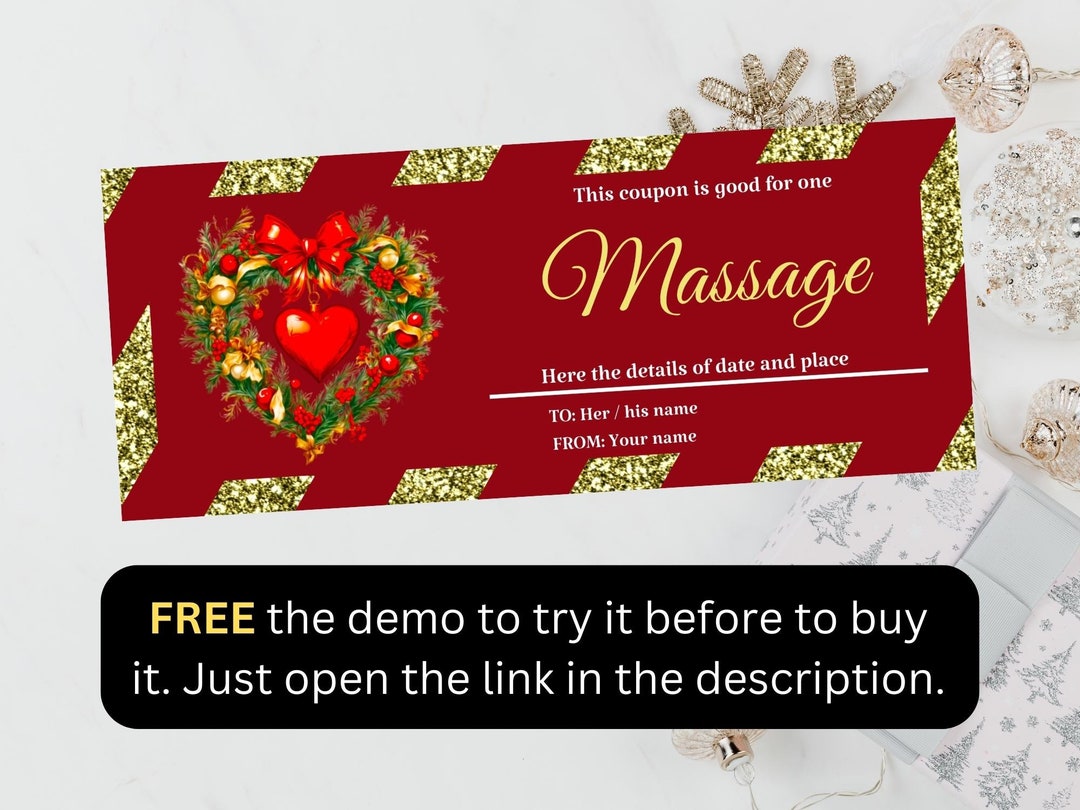 Massage Coupon Editable Christmas Gift Certificate Last Minute Etsy