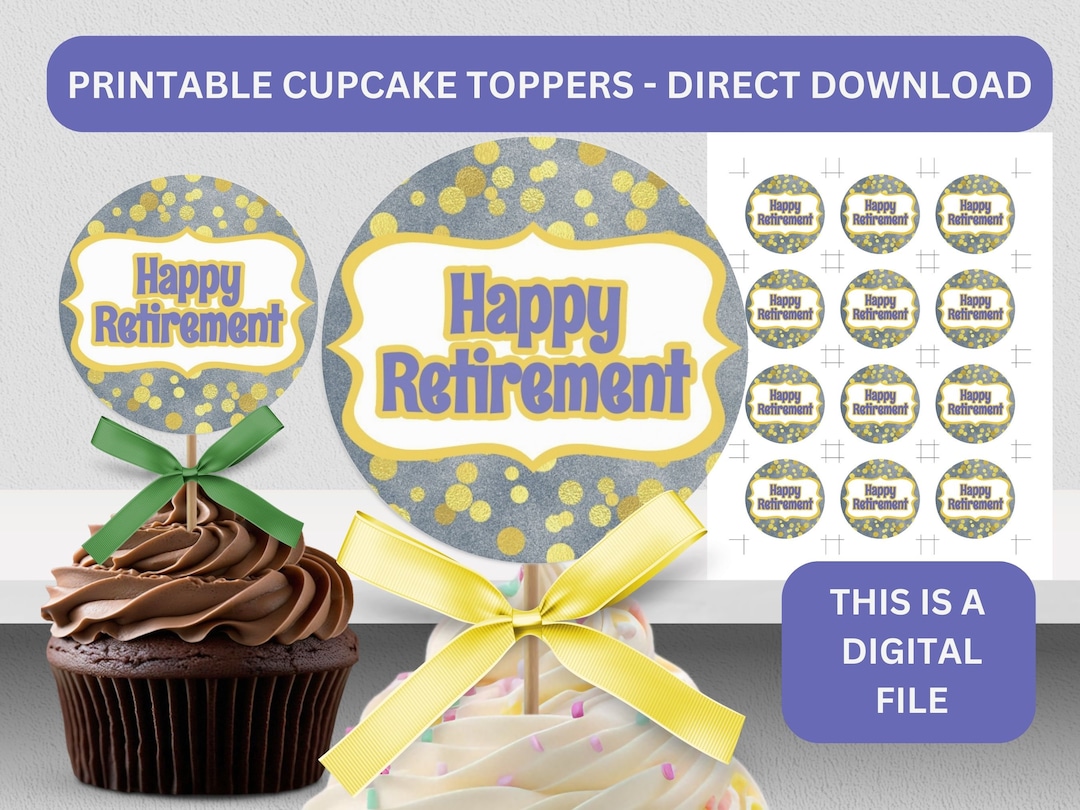 PRINTABLE Happy Retirement Gold Confetti PDF Graphic as Cupcake Toppers ...
