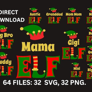 Famiglia Elfo SVG PNG Pacchetto Mamma Elfo Camicia Corrispondenza Famiglia Pacchetto, Zia Zio Mini Papà Lil Sis Grande Sorella Famiglia Natale Divertente Elfo Clipart