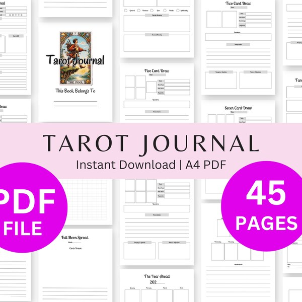 PRINTABLE Tarot Journal Direct Download Tarot Cards Reading Tracker Tarot Planner PDF Wicca Tarot Tracking Workbook