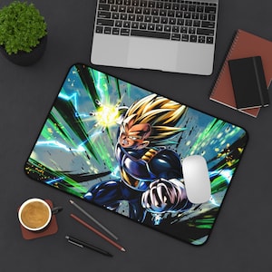 Anime Gaming Mouse Pad, Vegeta Desk Mat Dragon Ball Z Office Decor, Saiyan Mousepad Gift for Him, Otaku Gamer Mat, Kamehameha Battle Scene