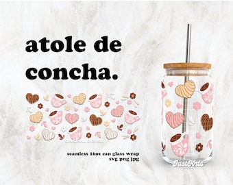 Atole de Concha Cafecito y Chisme Valentijnsdag SVG voor UV-DTF 16oz blikje glasfolie | Digitale download