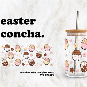 Easter Concha Cafecito y Chisme SVG for UV DTF 16oz Can Glass Wrap | Digital Download