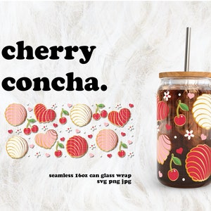 Cherry Concha Cafecito y Chisme Valentine&#39;s Day SVG for UV DTF 16oz Can Glass Wrap | Digital Download