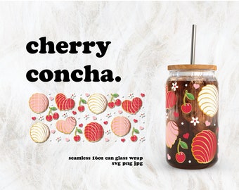 Cherry Concha Cafecito y Chisme Valentijnsdag SVG voor UV DTF 16oz blikje glasfolie | Digitale download