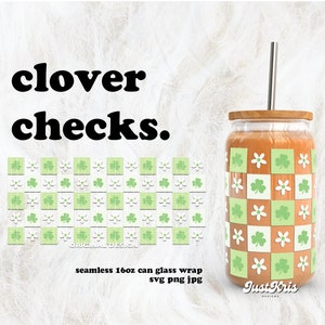 Clover Checks Retro St. Patrick&#39;s Day SVG for UV DTF 16oz Can Glass Wrap | Digital Download