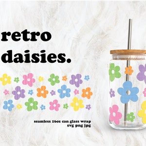 Retro Daisies SVG for UV DTF 16oz Can Glass Wrap | Digital Download