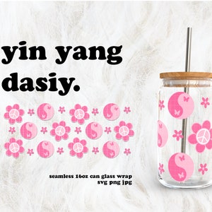 Yin Yang Daisy Valentijnsdag SVG voor UV DTF 16oz blikje glasfolie | Digitale download