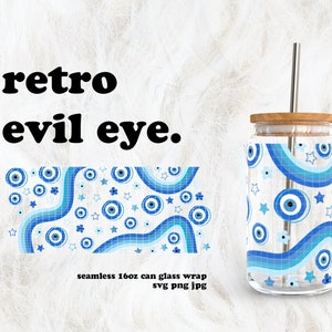 Retro Evil Eye SVG for UV DTF 16oz Can Glass Wrap | Digital Download