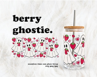 Berry Ghostie Spooky Valentine's Day SVG for UV DTF 16oz Can Glass Wrap | Digital Download