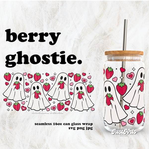 Berry Ghostie Spooky Valentine's Day SVG for UV DTF 16oz Can Glass Wrap | Digital Download