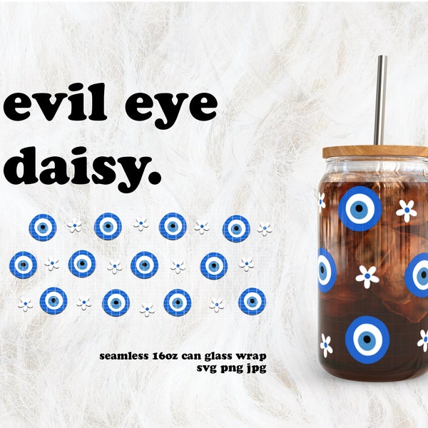 Evil Eye Daisy SVG for UV DTF 16oz Can Glass Wrap | Digital Download