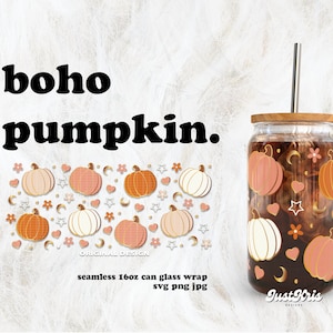 Boho Pumpkin Halloween SVG for UV DTF 16oz Can Glass Wrap | Digital Download